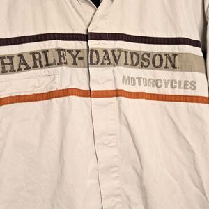 Harley-Davidson Striped Garage Shirt Men's 3XL Tan Black Orange 2015 Retro Biker
